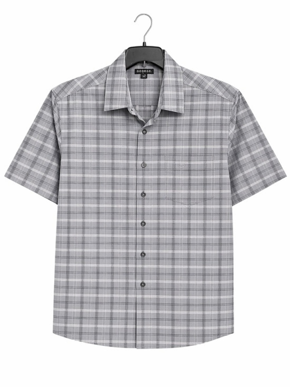 George Men's Gray Plaid Short-Sleeve Button-Up Shirt